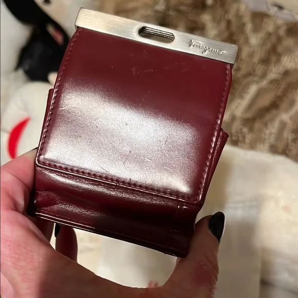 Salvatore Ferragamo Red Leather Coin Purse/ Pouch Silver Hardware Vintage - Picture 9 of 16